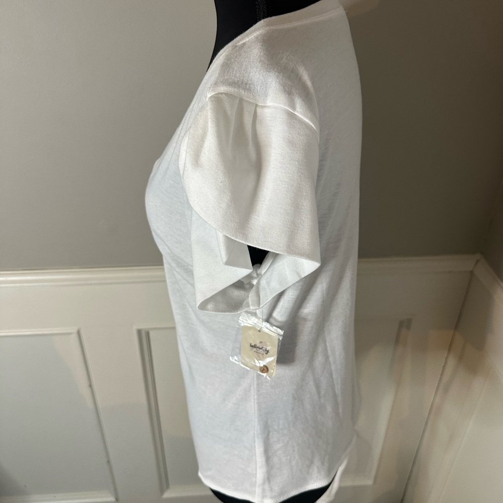 NWT Free People White Flutter Sleeve Bodysuit | Women’s Size Large - Picture 2 of 6